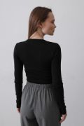 Uzun Kol Crop Top - Siyah resmi